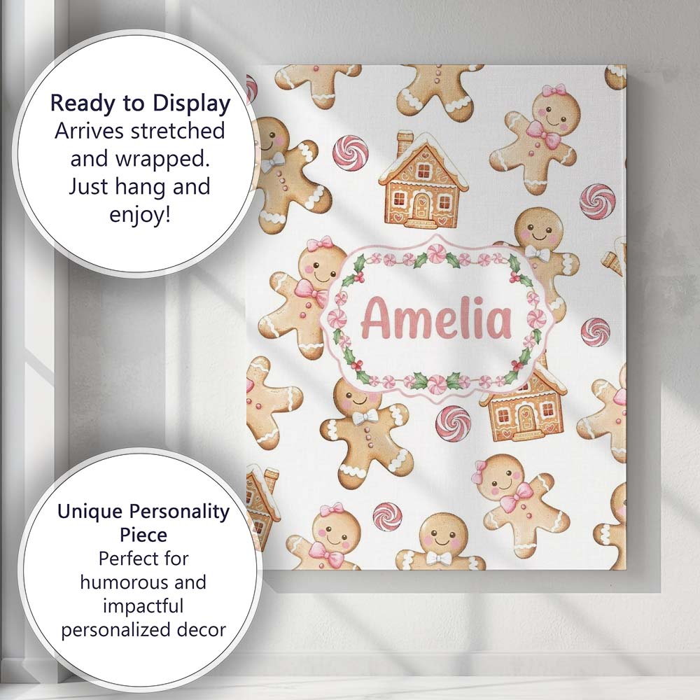 Personalised Name Cute Gingerbread Cookies Custom Unique Gift Idea Elegant Feature Canvas Wall Art Print Decor Picture Ready to Hang