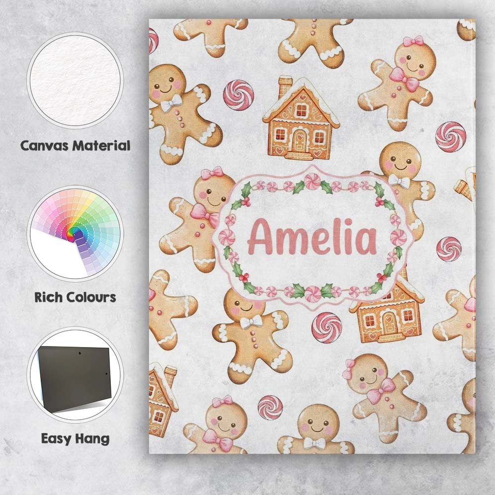 Personalised Name Cute Gingerbread Cookies Custom Unique Gift Idea Elegant Feature Canvas Wall Art Print Decor Picture Ready to Hang