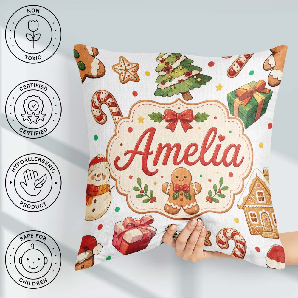 Custom Name Man Christmas Tree Candy Cane Seamless Pattern Name Square Filled Cushion Throw Pillow Sofa Bed Home Decor Zip Washable UK Made