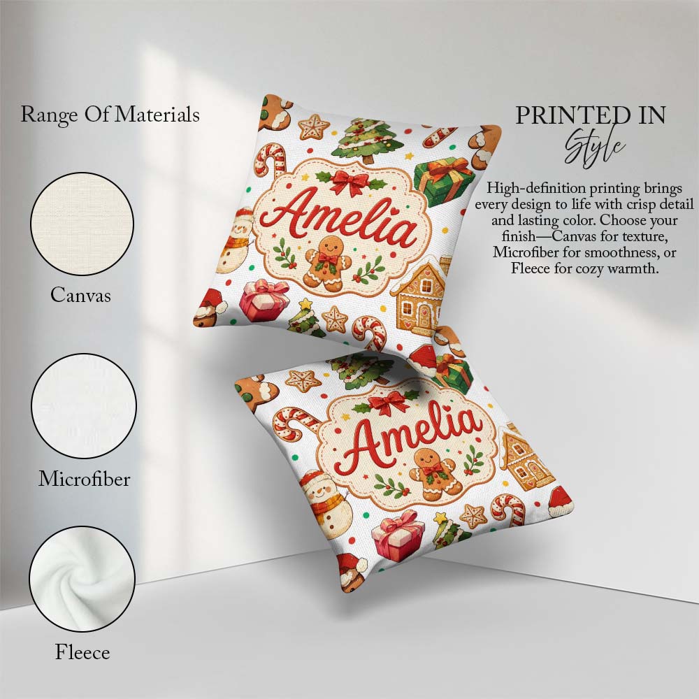 Custom Name Man Christmas Tree Candy Cane Seamless Pattern Name Square Filled Cushion Throw Pillow Sofa Bed Home Decor Zip Washable UK Made