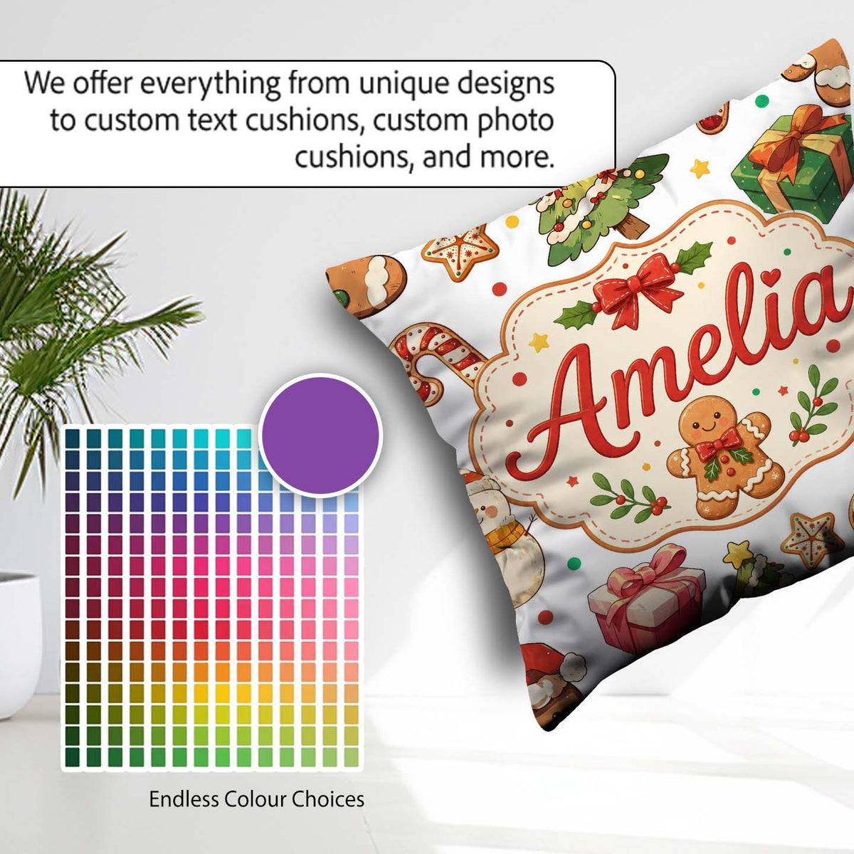 Custom Name Man Christmas Tree Candy Cane Seamless Pattern Name Square Filled Cushion Throw Pillow Sofa Bed Home Decor Zip Washable UK Made