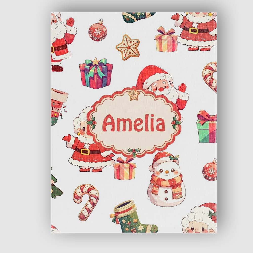 Personalised Name Cute Santa Claus Mrs Custom Modern Room Accent Elegant Feature Canvas Wall Art Print Decor Picture Ready to Hang