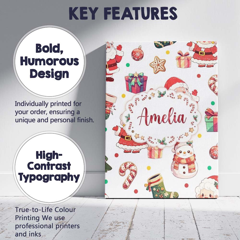 Personalised Name Cute Santa Claus Mrs Custom Modern Room Accent Elegant Feature Canvas Wall Art Print Decor Picture Ready to Hang