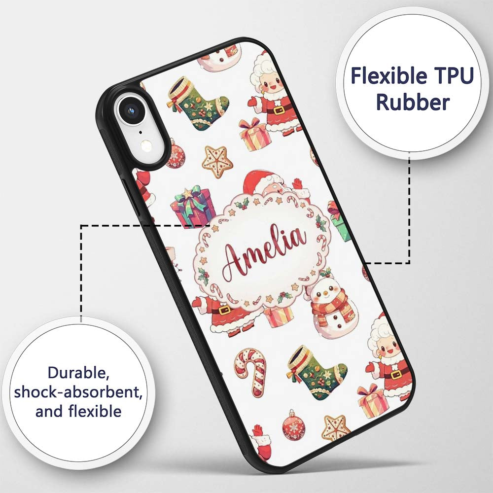 Cute Santa Claus Mrs Snowman Festive Seamless Custom Name Protective Phone Case Mobile Cover Durable Everyday Smartphone Shock Resistant
