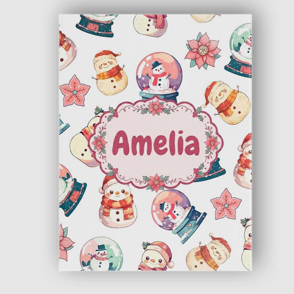 Personalised Name Cute Snowman Snow Globe Custom Unique Gift Idea Elegant Feature Canvas Wall Art Print Decor Picture Ready to Hang