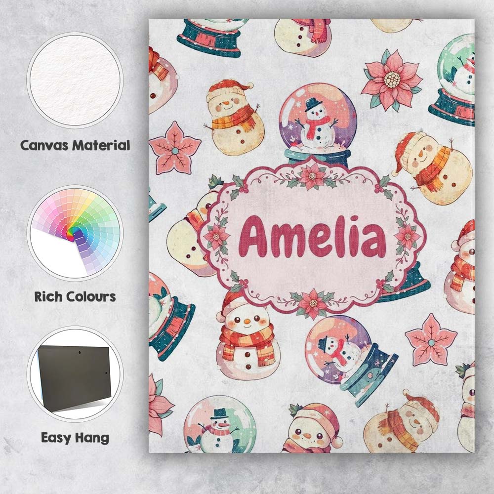 Personalised Name Cute Snowman Snow Globe Custom Unique Gift Idea Elegant Feature Canvas Wall Art Print Decor Picture Ready to Hang