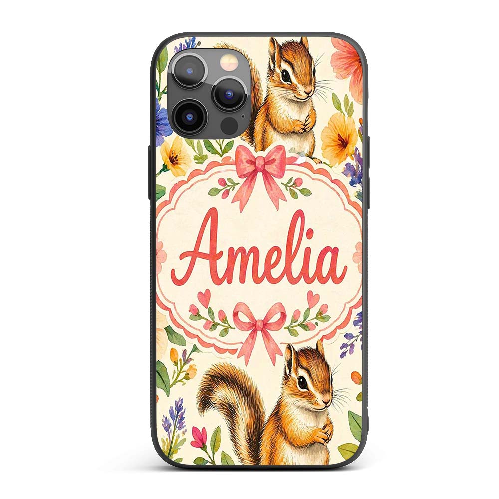 Watercolor Chipmunk Wildflower Botanical Seamless Custom Name Protective Phone Case Mobile Cover Durable Everyday Smartphone Shock Resistant