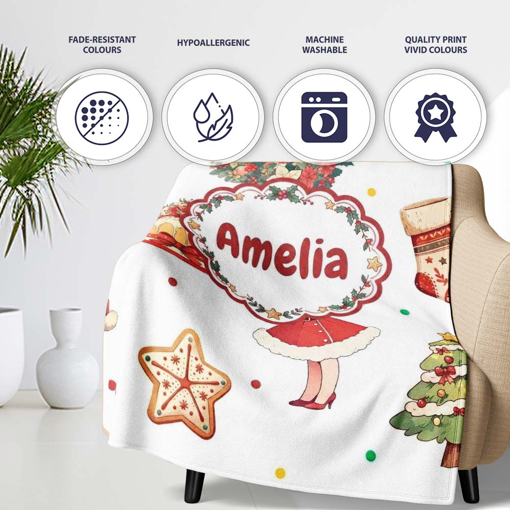 Cute Nutcracker Wreath Squirrel Cake Confetti Seamless Pattern Personalised Custom Name Super Soft Fleece Blanket Bed Sofa Throw