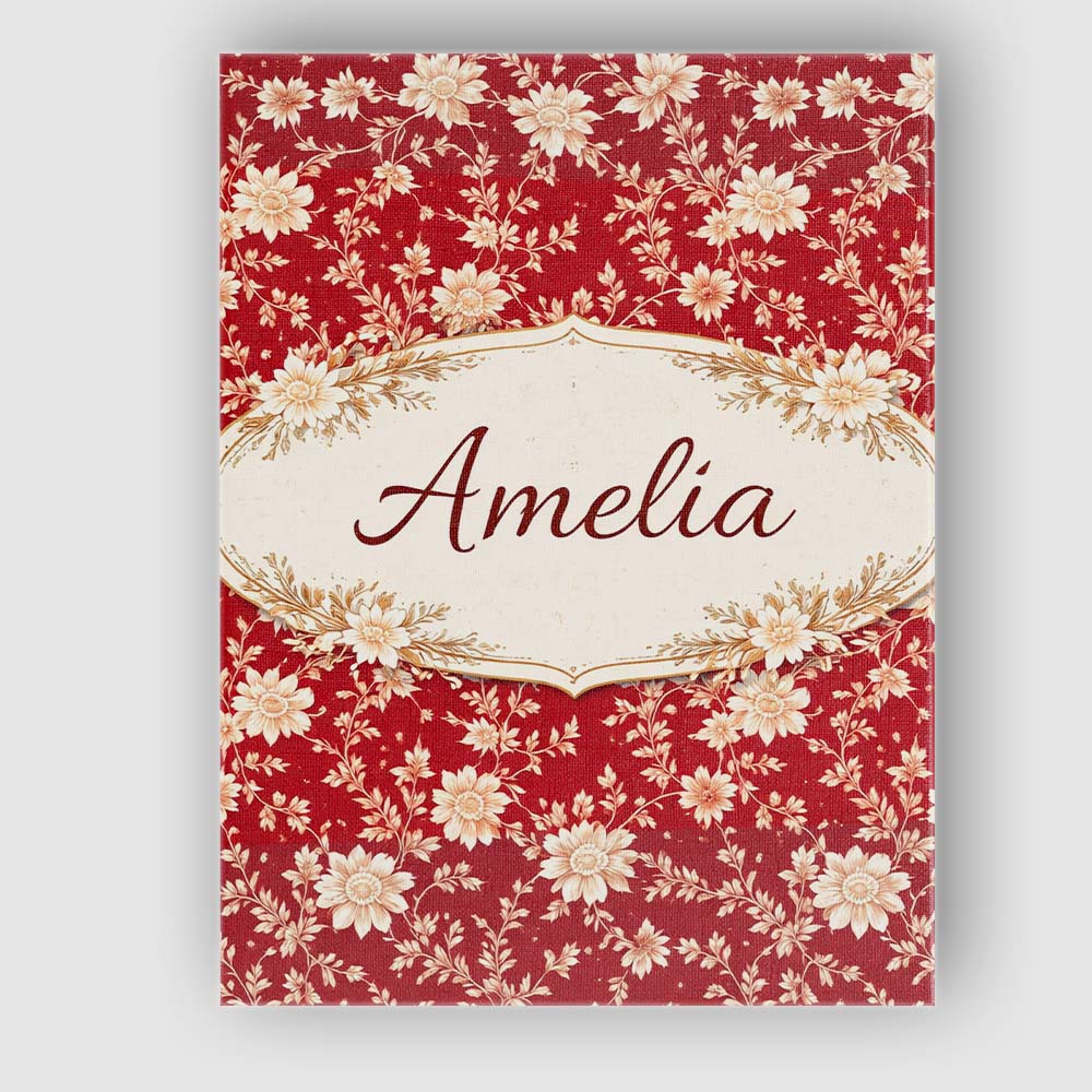 Personalised Name Classic Red and Cream Floral Seamless Pattern Custom Statement Canvas Wall Art Print Decor Picture Ready to Hang