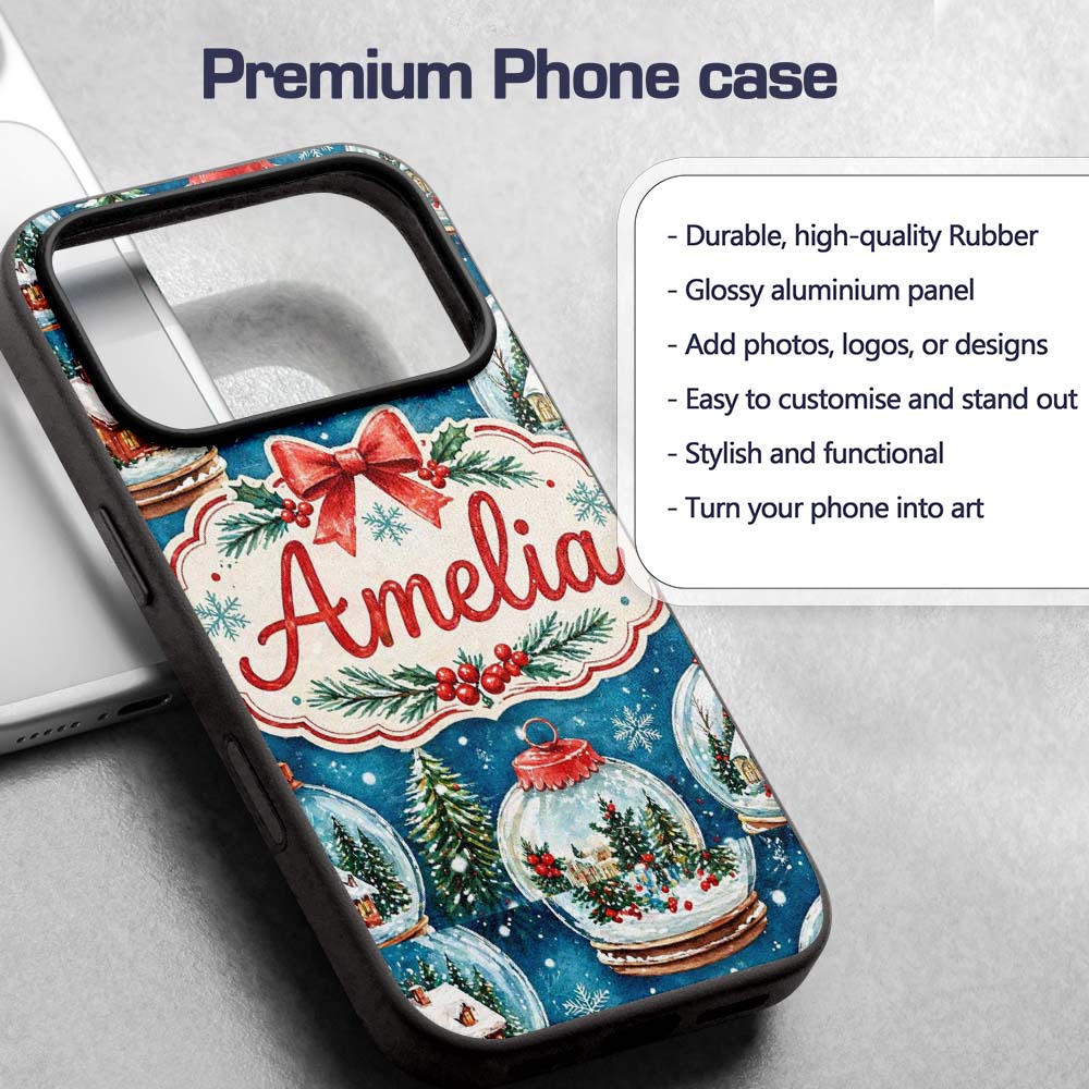 Watercolor Christmas Snow Globe Winter Seamless Custom Name Protective Phone Case Mobile Cover Durable Everyday Smartphone Shock Resistant