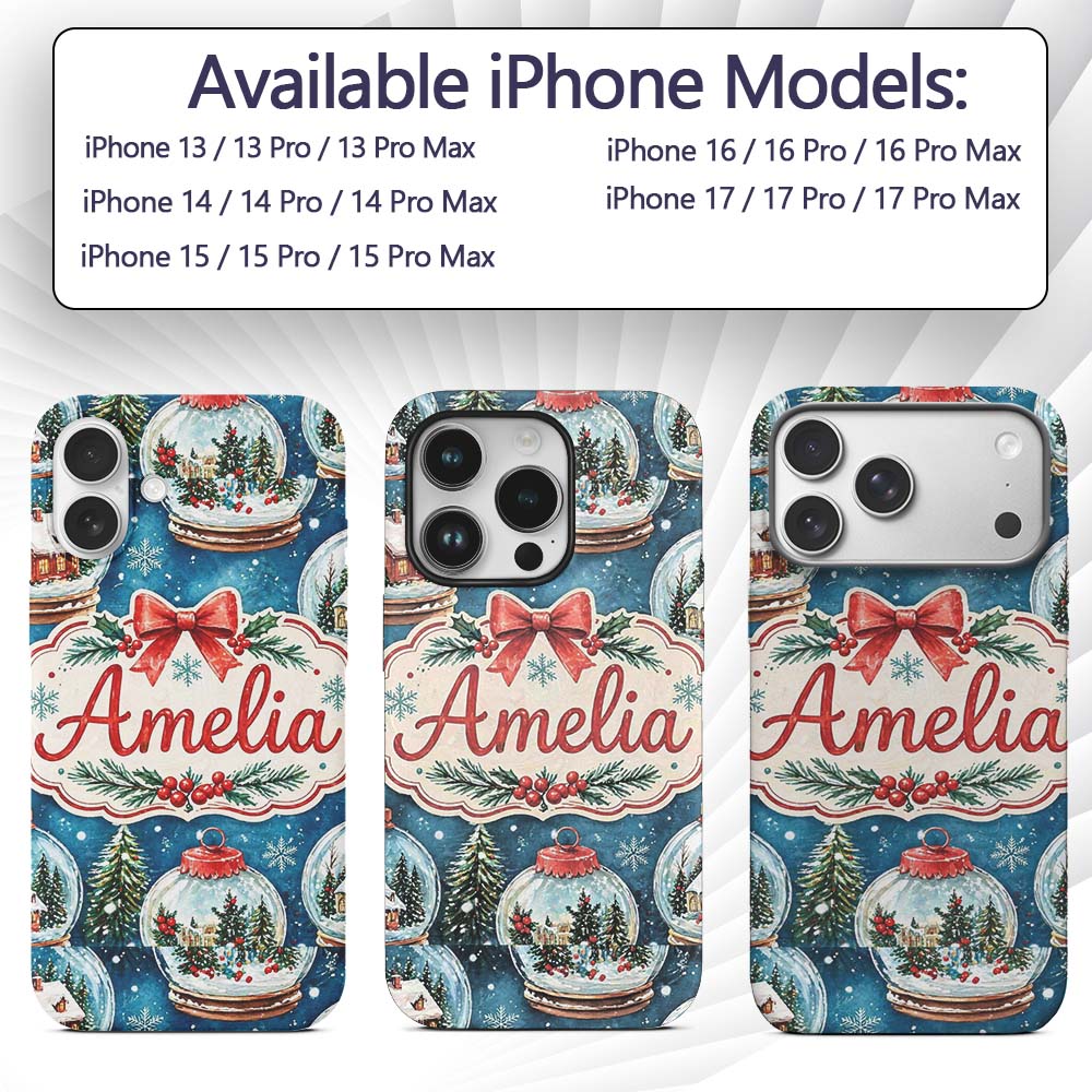 Watercolor Christmas Snow Globe Winter Seamless Custom Name Protective Phone Case Mobile Cover Durable Everyday Smartphone Shock Resistant
