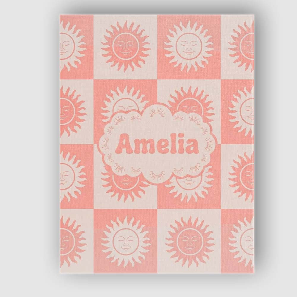Personalised Name Cute Soft Coral Sun Face Custom Unique Gift Idea Elegant Feature Canvas Wall Art Print Decor Picture Ready to Hang