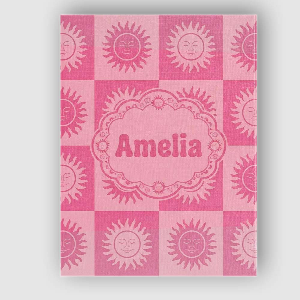 Personalised Name Cute Pink Tone Sun Face Custom Unique Gift Idea Elegant Feature Canvas Wall Art Print Decor Picture Ready to Hang