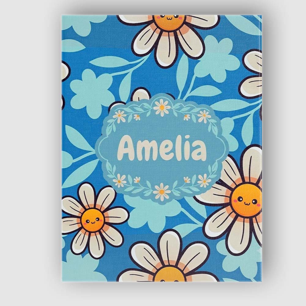Personalised Name Cute Kawaii Daisy Flowers Custom Bespoke Interior Contemporary Canvas Wall Art Print Decor Picture Ready to Hang