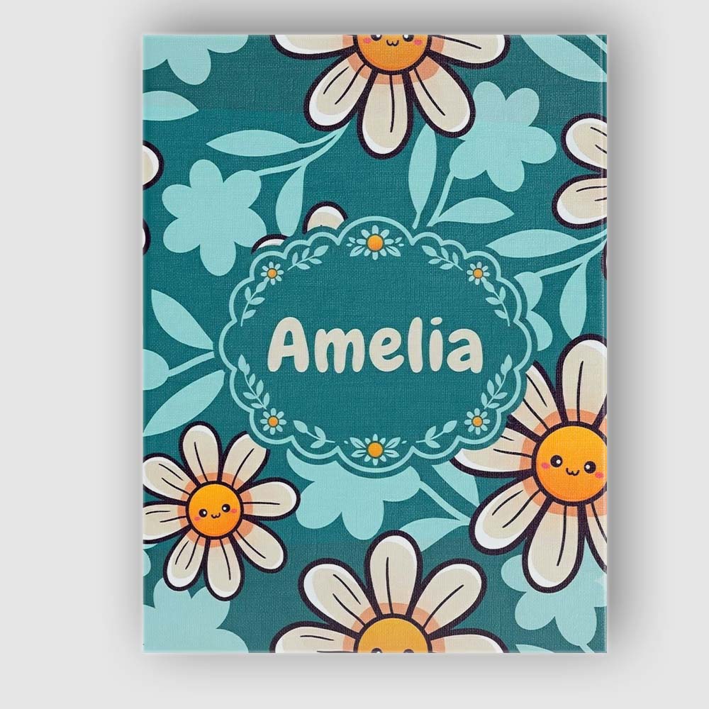 Personalised Name Cute Kawaii Daisy Flowers Custom Bespoke Interior Contemporary Canvas Wall Art Print Decor Picture Ready to Hang
