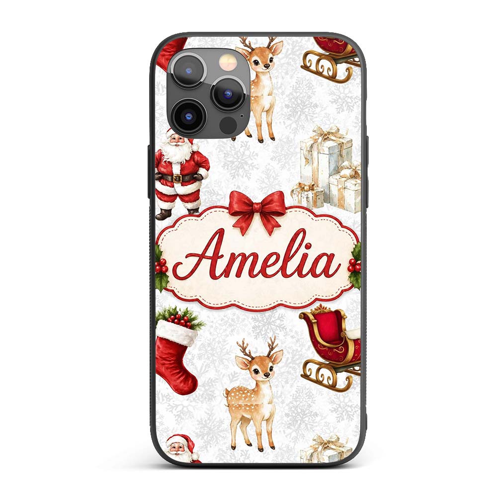 Cute Christmas Santa Reindeer Printed Design Custom Name Protective Phone Case Mobile Cover Durable Everyday Smartphone Shock Resistant