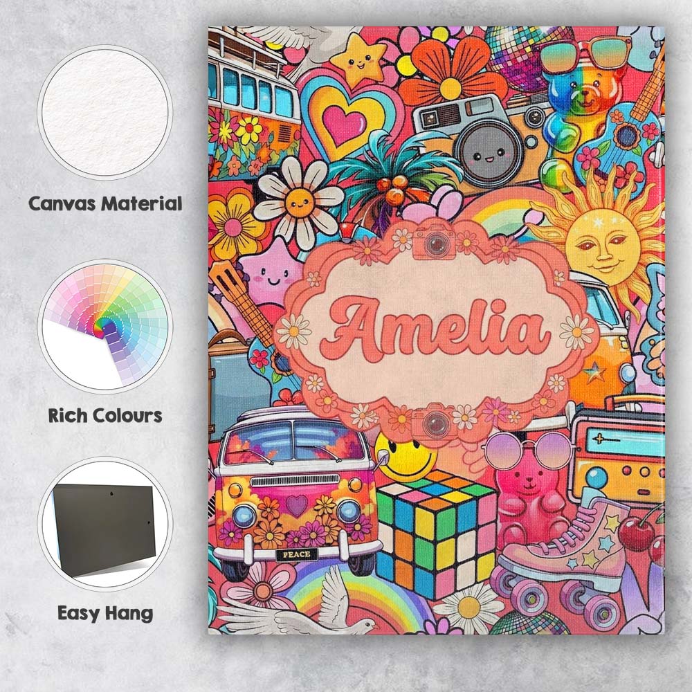 Personalised Name Hippie Van Rainbow Custom Premium Decorative Design Modern Room Accent Canvas Wall Art Print Decor Picture Ready to Hang