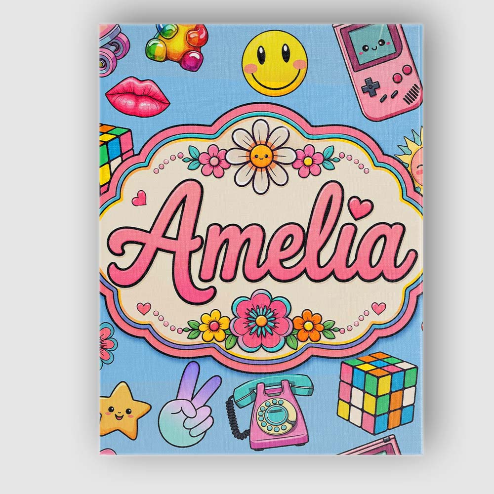 Personalised Name Smiley Roller Skate Game Custom Unique Gift Idea Elegant Feature Canvas Wall Art Print Decor Picture Ready to Hang