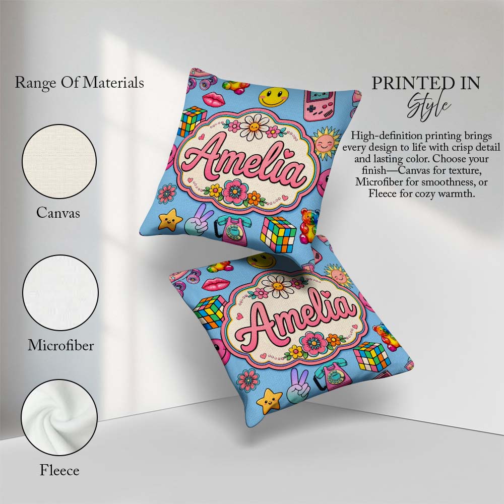 Custom Name Smiley Roller Skate Game Console Background Seamless Square Filled Cushion Throw Pillow Sofa Bed Home Decor Zip Washable UK Made