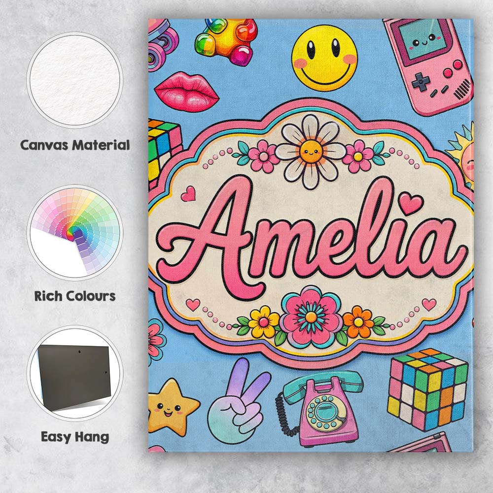 Personalised Name Smiley Roller Skate Game Custom Unique Gift Idea Elegant Feature Canvas Wall Art Print Decor Picture Ready to Hang