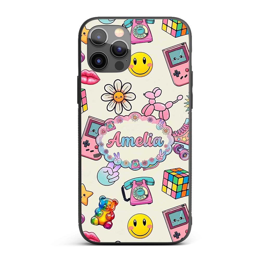 Smiley Roller Skate Game Console Light Cream Custom Name Protective Phone Case Mobile Cover Durable Everyday Smartphone Shock Resistant