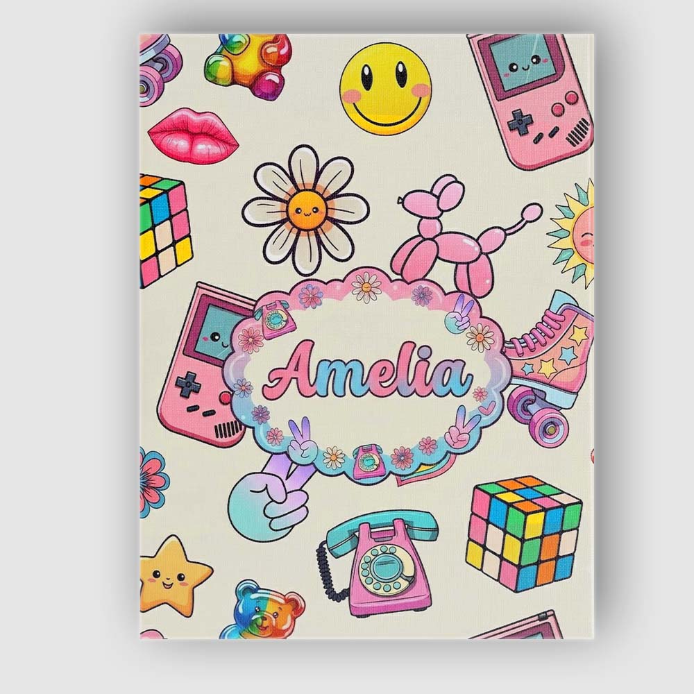 Personalised Name Smiley Roller Skate Game Custom Unique Gift Idea Elegant Feature Canvas Wall Art Print Decor Picture Ready to Hang