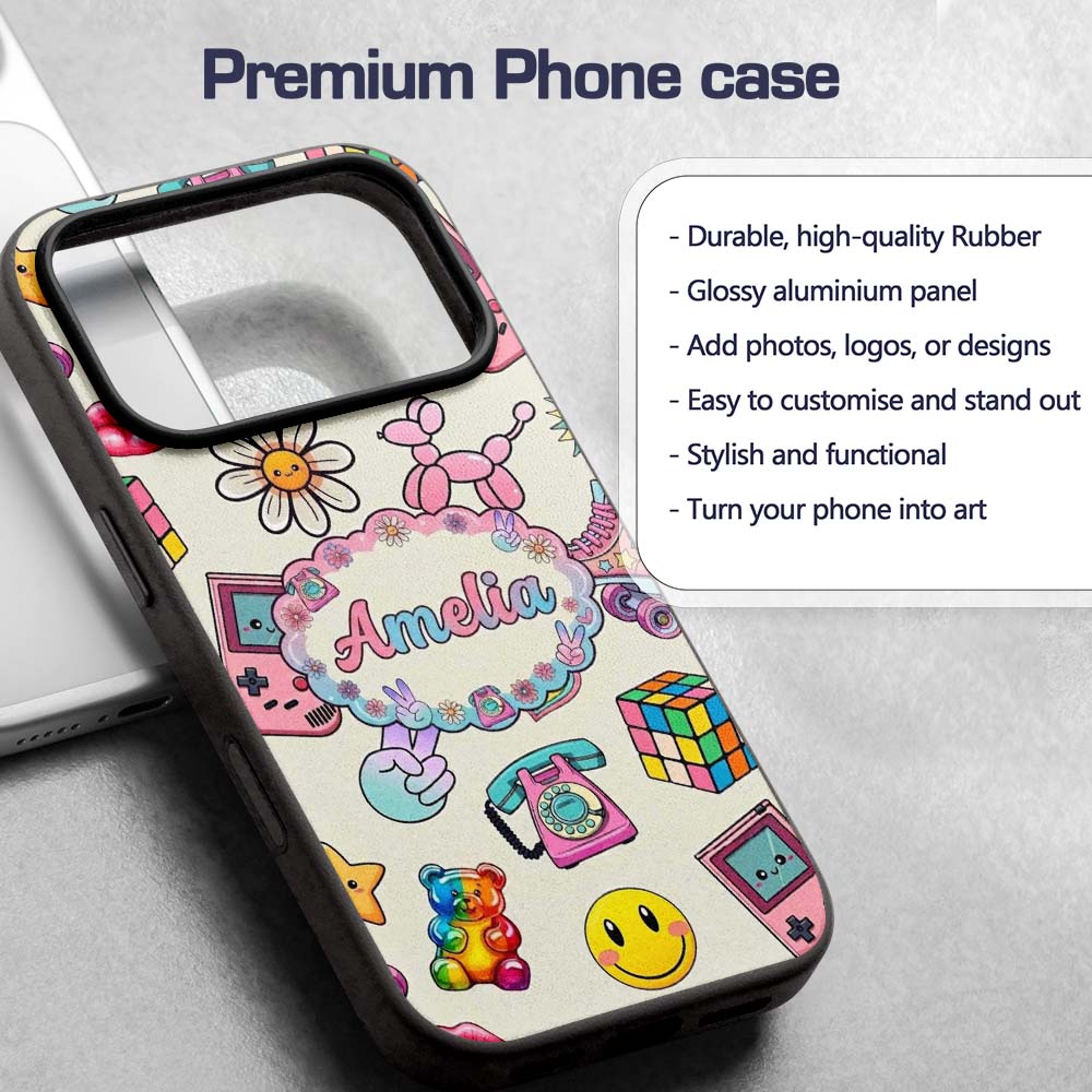 Smiley Roller Skate Game Console Light Cream Custom Name Protective Phone Case Mobile Cover Durable Everyday Smartphone Shock Resistant