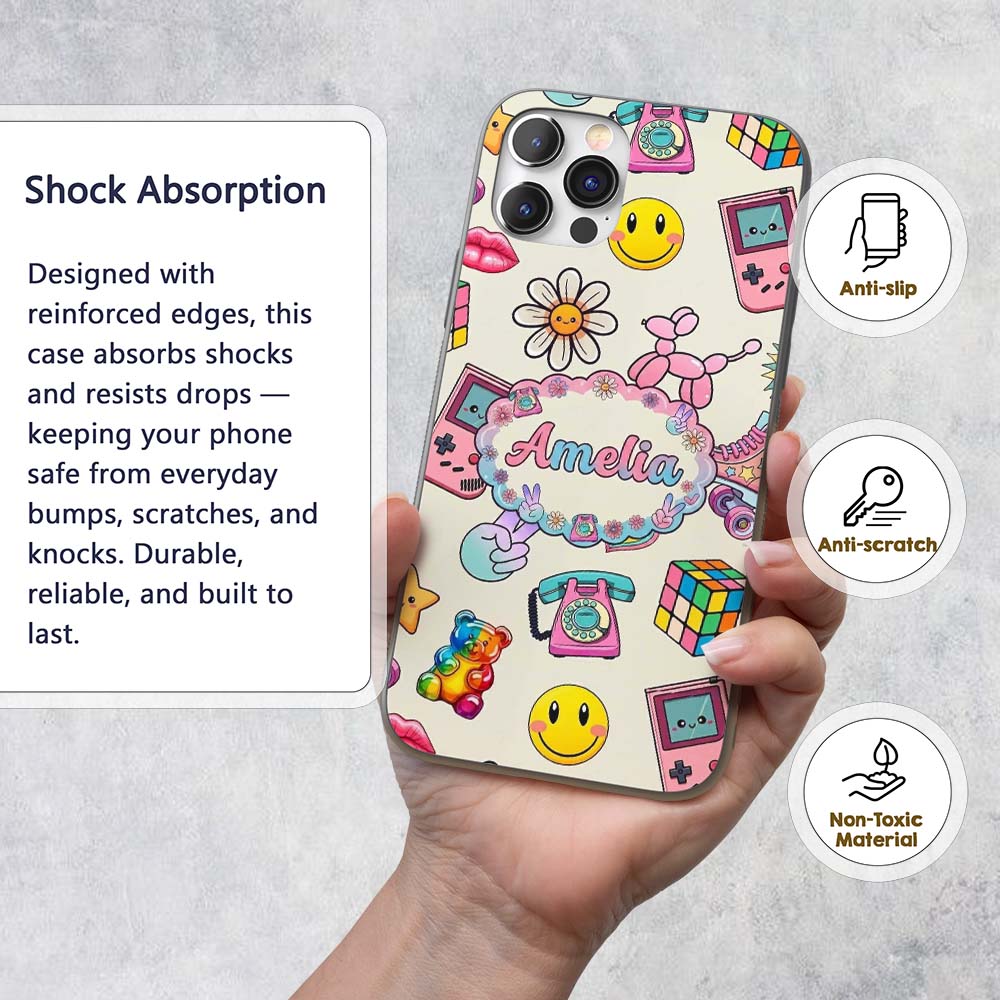 Smiley Roller Skate Game Console Light Cream Custom Name Protective Phone Case Mobile Cover Durable Everyday Smartphone Shock Resistant