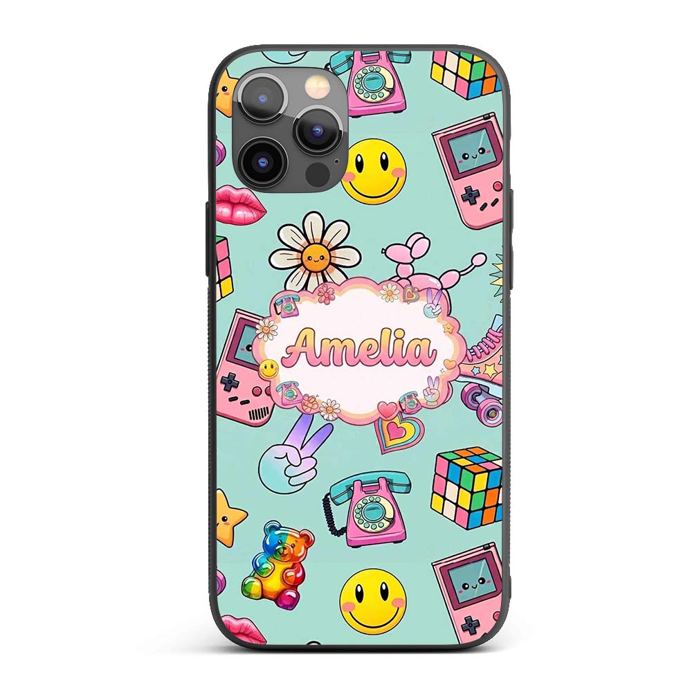 Smiley Roller Skate Game Console Printed Design Custom Name Protective Phone Case Mobile Cover Durable Everyday Smartphone Shock Resistant
