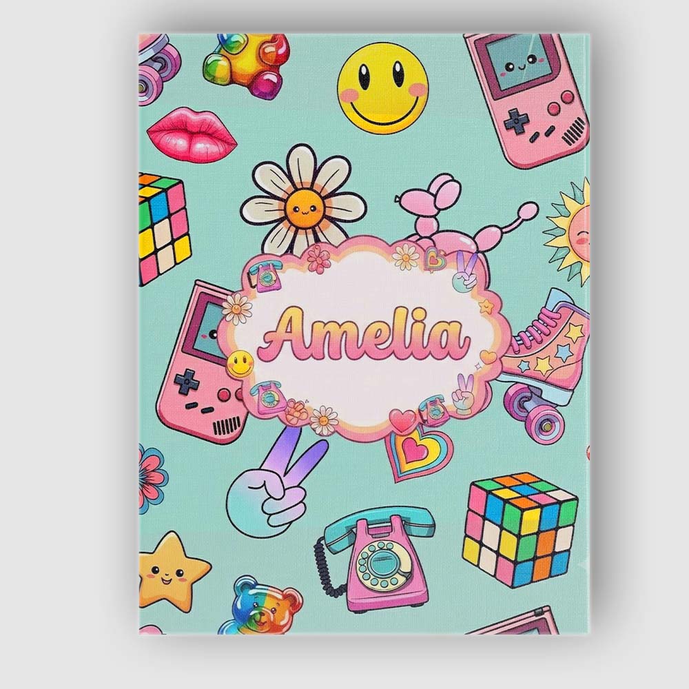 Personalised Name Smiley Roller Skate Game Custom Unique Gift Idea Elegant Feature Canvas Wall Art Print Decor Picture Ready to Hang
