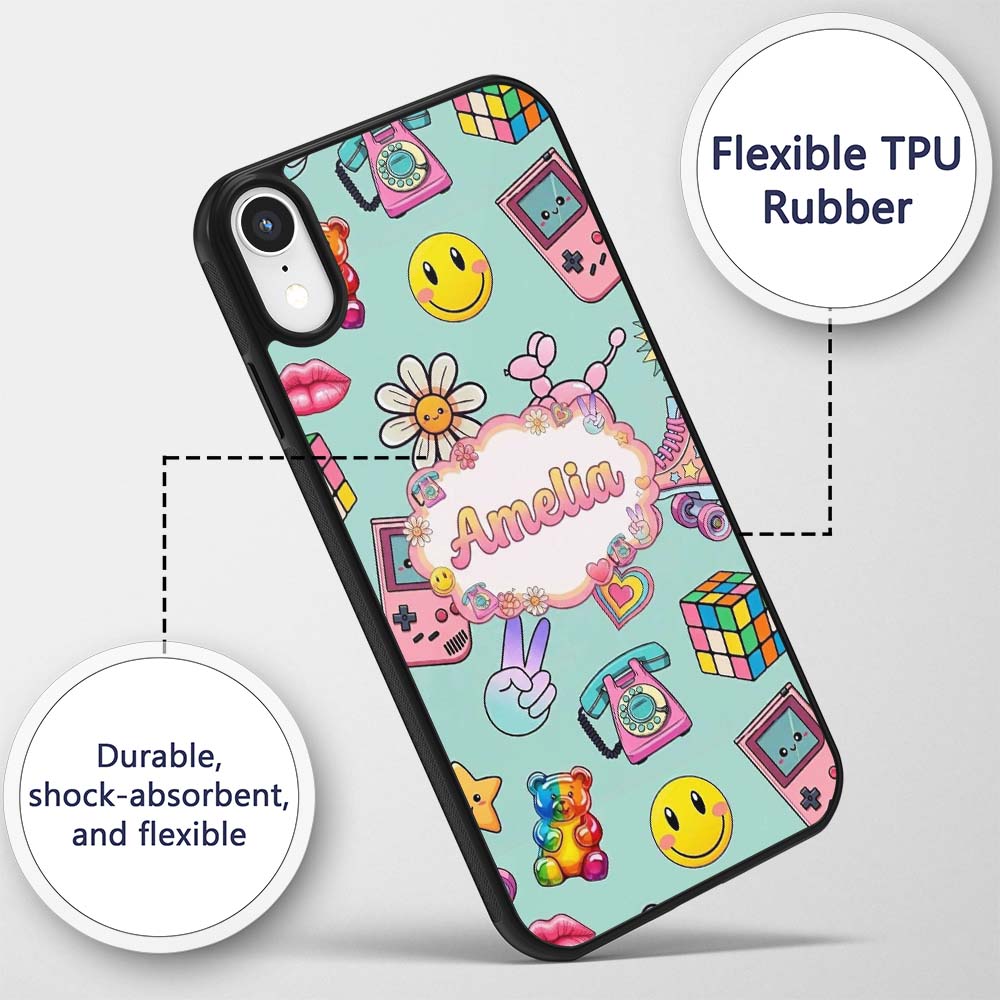 Smiley Roller Skate Game Console Printed Design Custom Name Protective Phone Case Mobile Cover Durable Everyday Smartphone Shock Resistant
