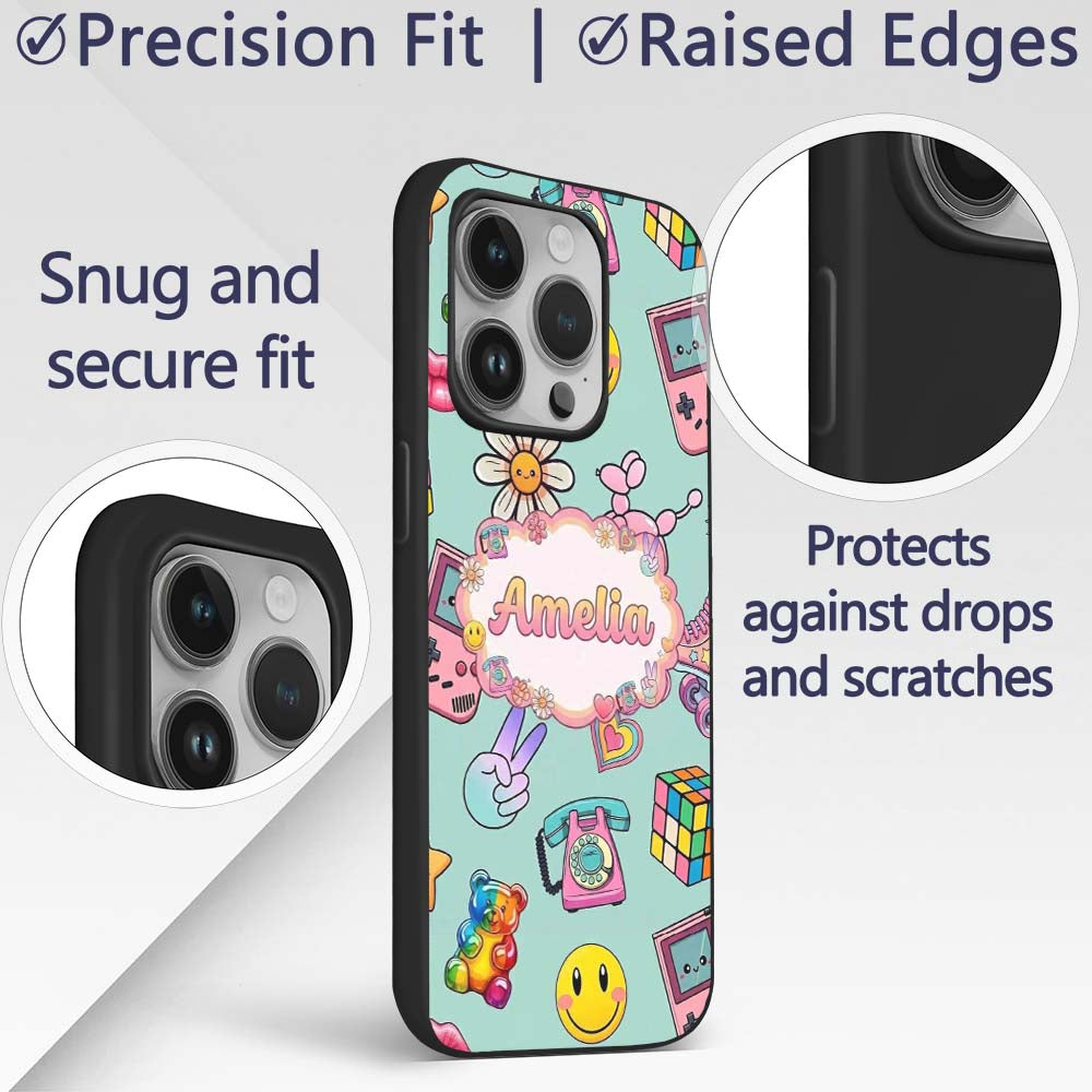 Smiley Roller Skate Game Console Printed Design Custom Name Protective Phone Case Mobile Cover Durable Everyday Smartphone Shock Resistant