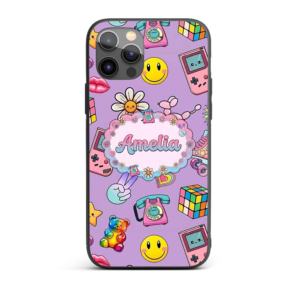 Smiley Roller Skate Game Console Printed Design Custom Name Protective Phone Case Mobile Cover Durable Everyday Smartphone Shock Resistant