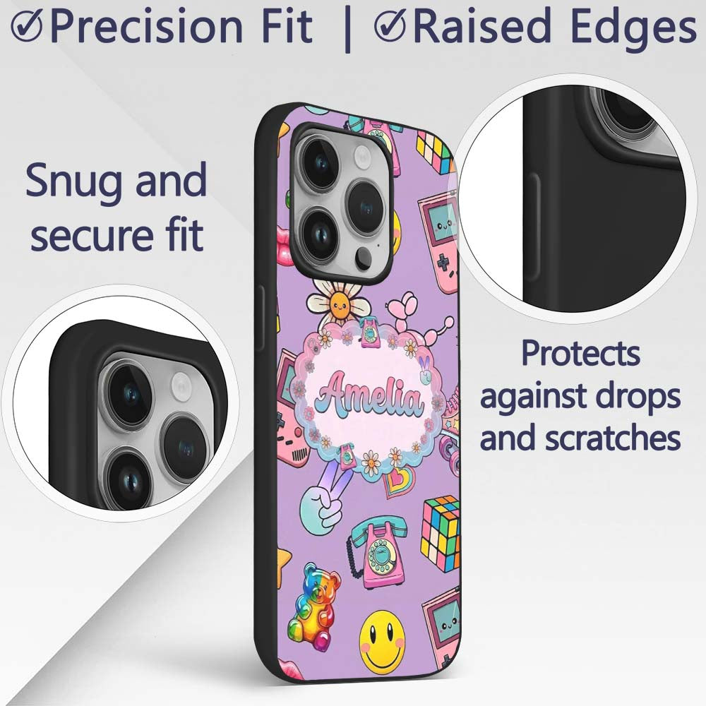 Smiley Roller Skate Game Console Printed Design Custom Name Protective Phone Case Mobile Cover Durable Everyday Smartphone Shock Resistant