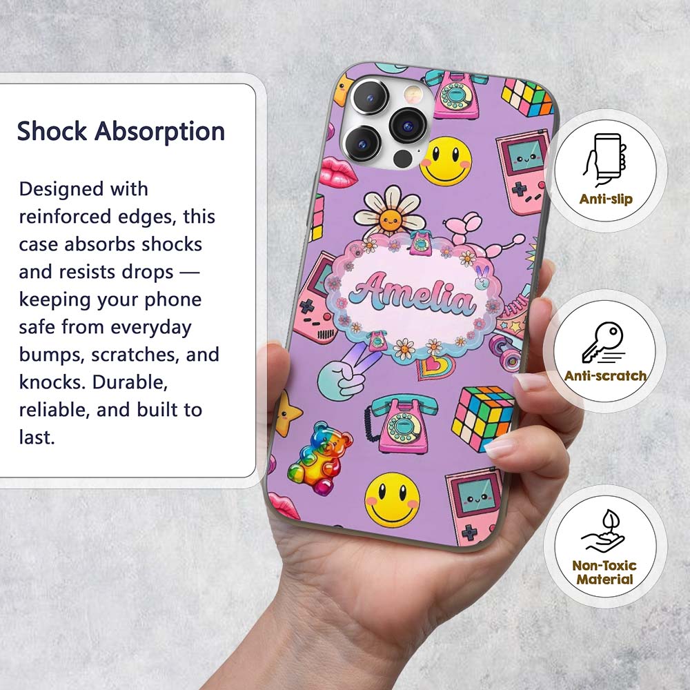 Smiley Roller Skate Game Console Printed Design Custom Name Protective Phone Case Mobile Cover Durable Everyday Smartphone Shock Resistant