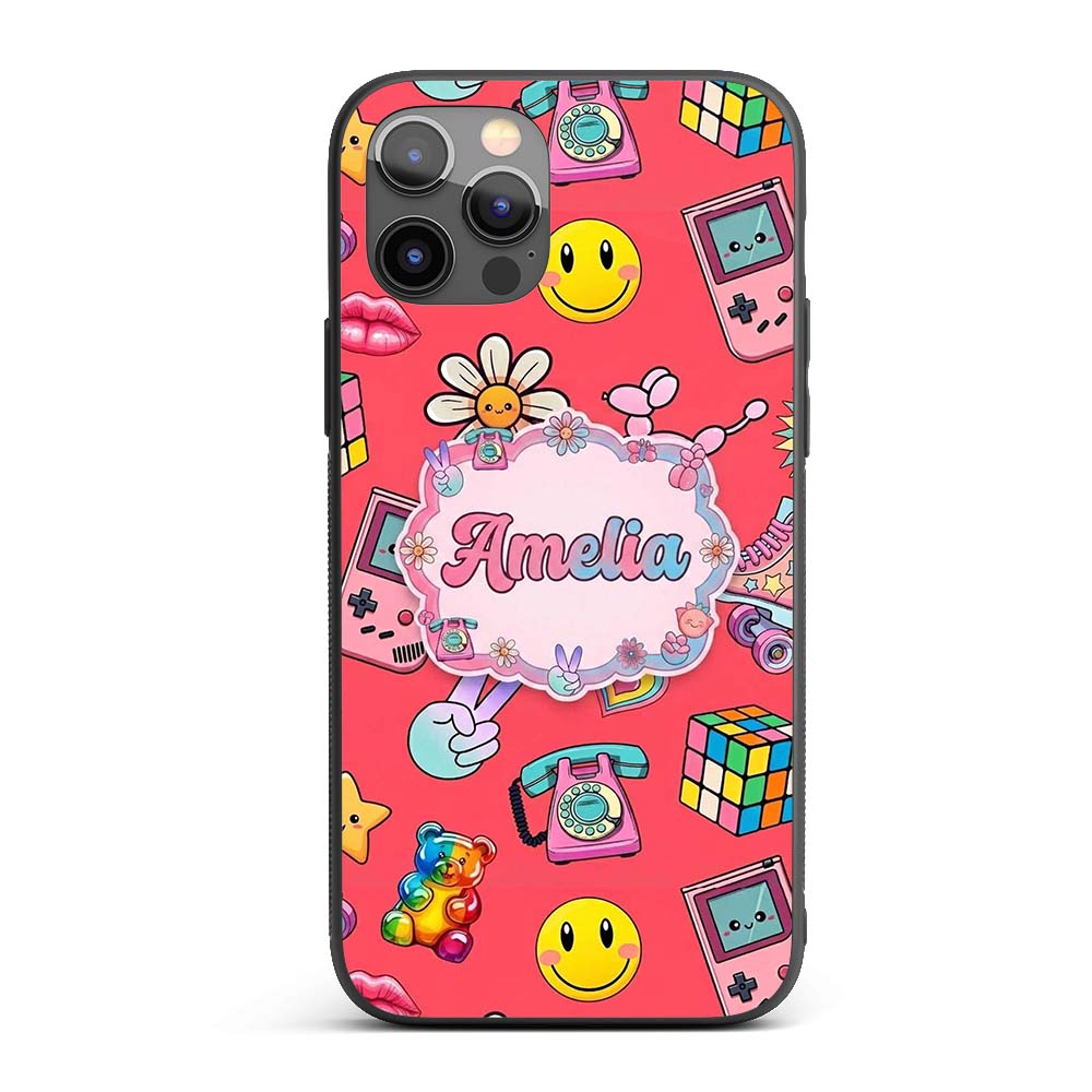 Gummy Bear Rainbow Roller Skate Red Background Custom Name Protective Phone Case Mobile Cover Durable Everyday Smartphone Shock Resistant