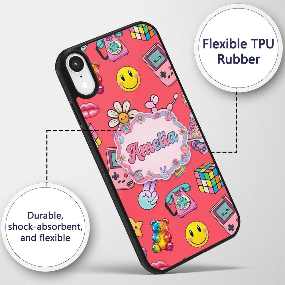 Gummy Bear Rainbow Roller Skate Red Background Custom Name Protective Phone Case Mobile Cover Durable Everyday Smartphone Shock Resistant