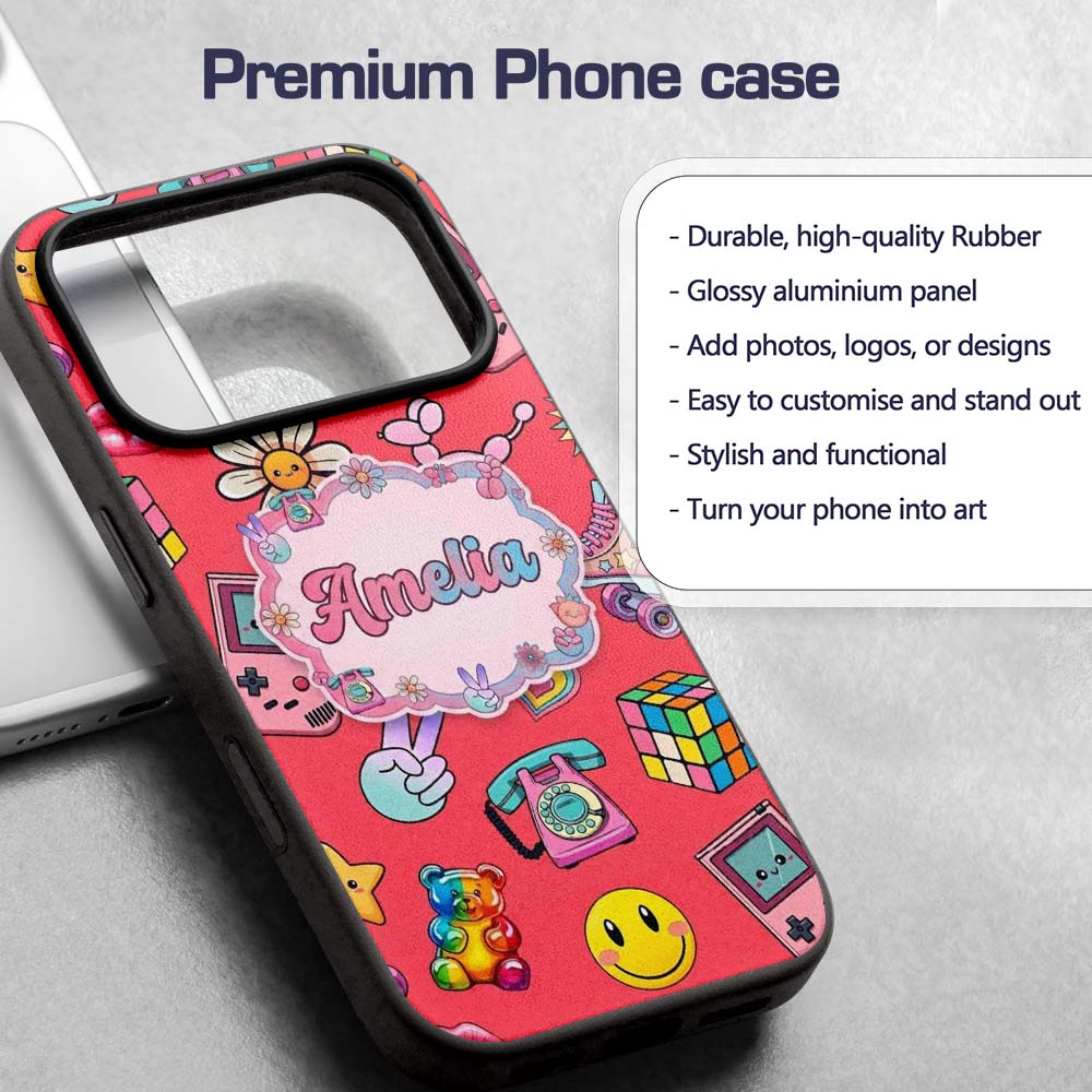 Gummy Bear Rainbow Roller Skate Red Background Custom Name Protective Phone Case Mobile Cover Durable Everyday Smartphone Shock Resistant