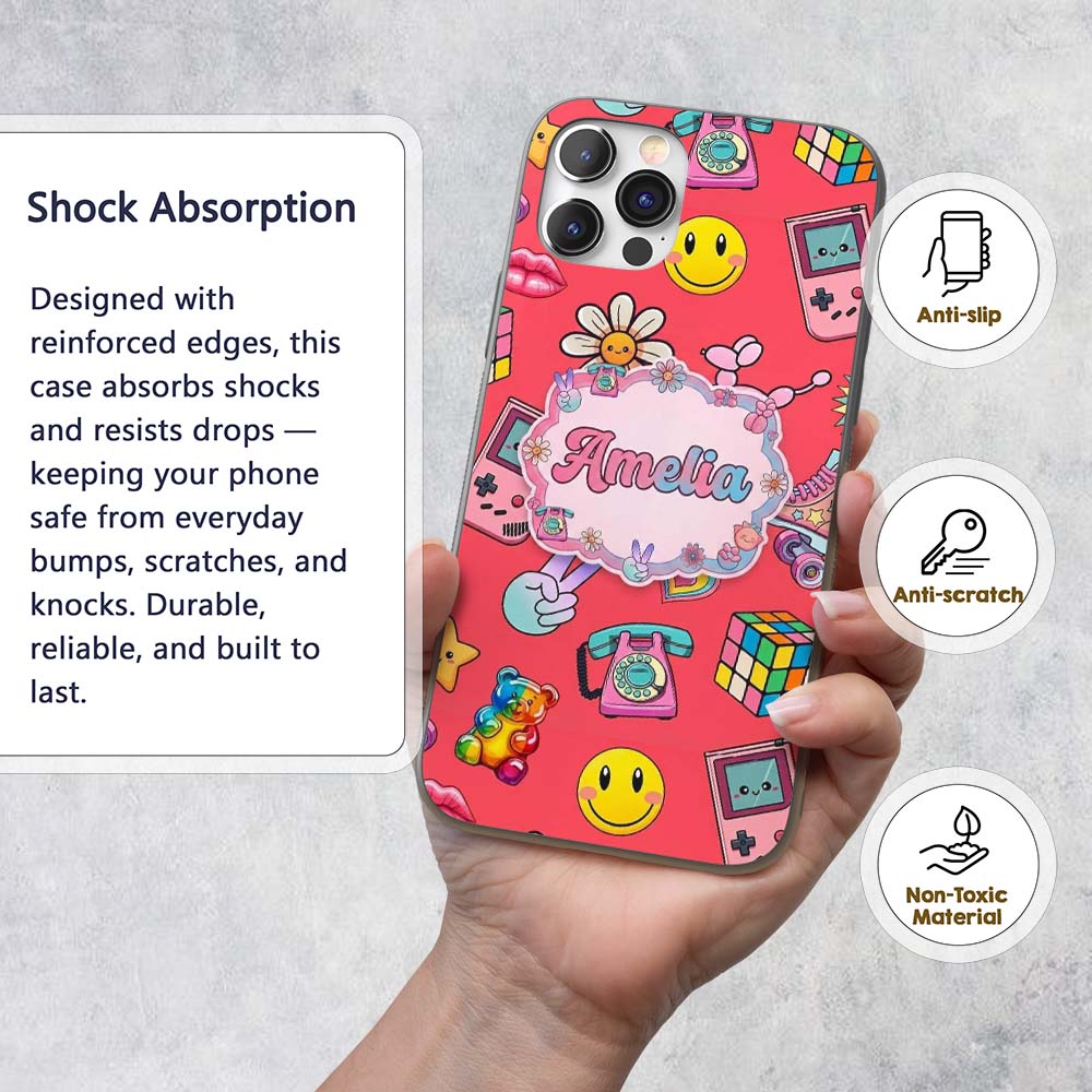 Gummy Bear Rainbow Roller Skate Red Background Custom Name Protective Phone Case Mobile Cover Durable Everyday Smartphone Shock Resistant