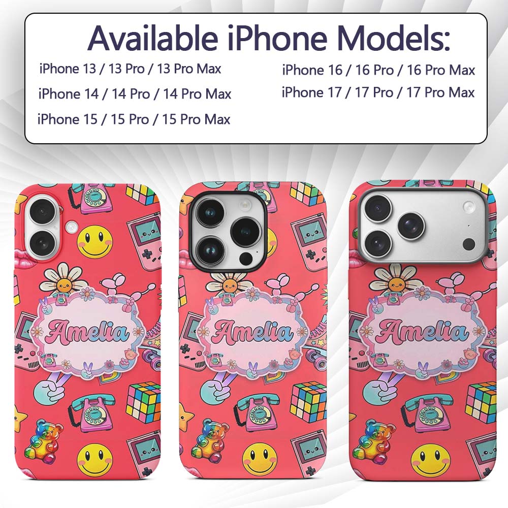 Gummy Bear Rainbow Roller Skate Red Background Custom Name Protective Phone Case Mobile Cover Durable Everyday Smartphone Shock Resistant