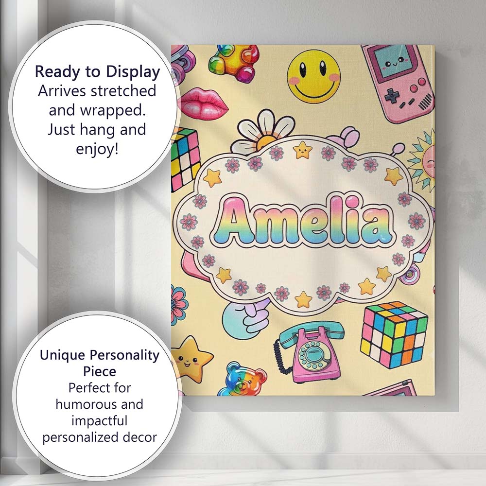 Personalised Name Gummy Bear Rainbow Roller Custom Bespoke Interior Contemporary Canvas Wall Art Print Decor Picture Ready to Hang