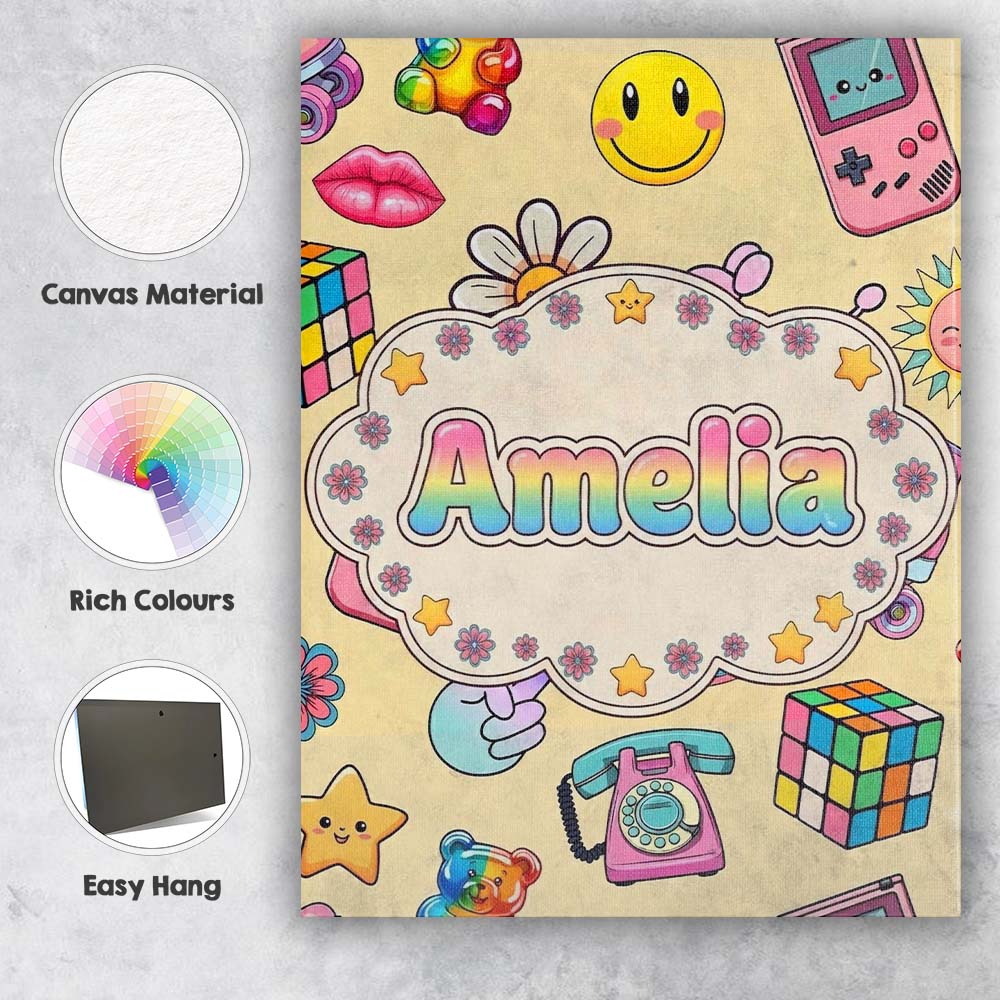 Personalised Name Gummy Bear Rainbow Roller Custom Bespoke Interior Contemporary Canvas Wall Art Print Decor Picture Ready to Hang