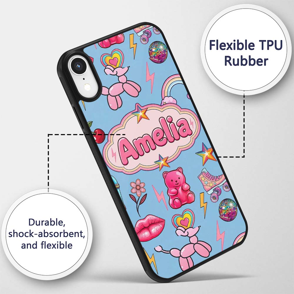 Gummy Bear Rainbow Roller Skate Printed Design Custom Name Protective Phone Case Mobile Cover Durable Everyday Smartphone Shock Resistant