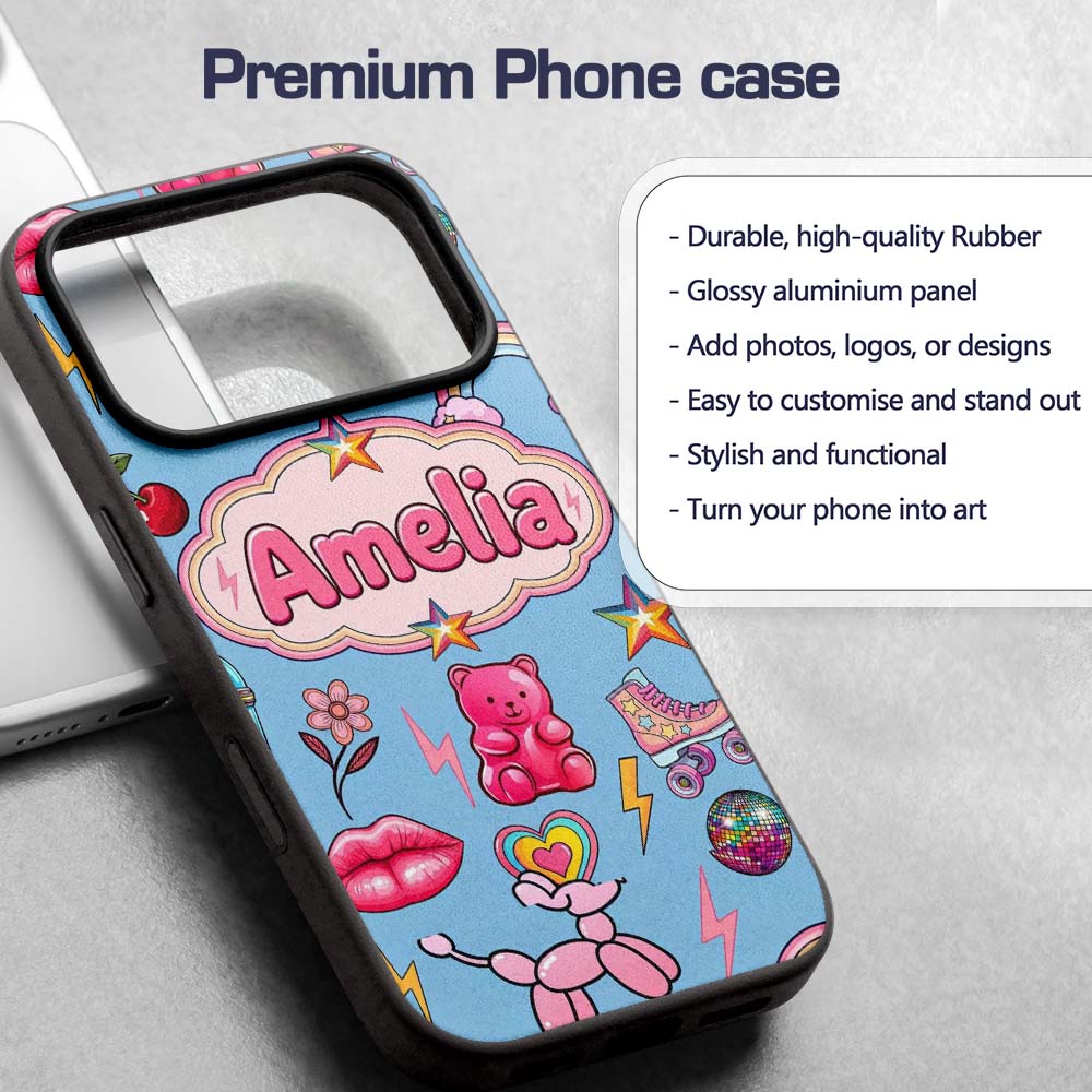 Gummy Bear Rainbow Roller Skate Printed Design Custom Name Protective Phone Case Mobile Cover Durable Everyday Smartphone Shock Resistant