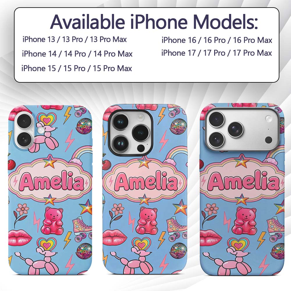 Gummy Bear Rainbow Roller Skate Printed Design Custom Name Protective Phone Case Mobile Cover Durable Everyday Smartphone Shock Resistant