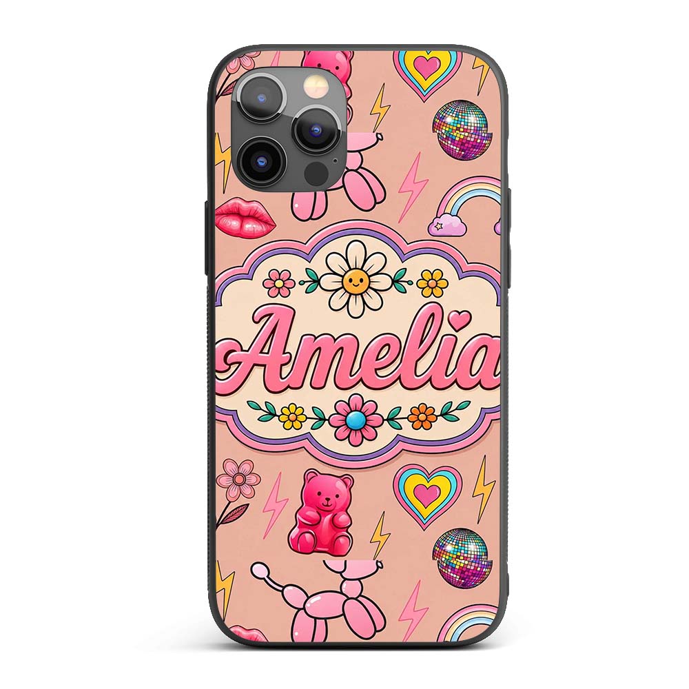 Gummy Bear Rainbow Roller Skate Peach Background Custom Name Protective Phone Case Mobile Cover Durable Everyday Smartphone Shock Resistant