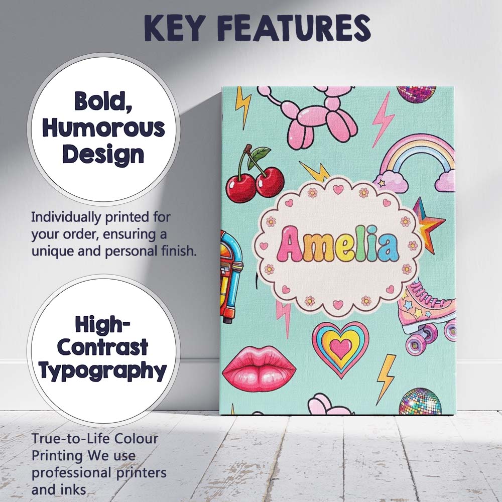 Personalised Name Gummy Bear Rainbow Roller Custom Bespoke Interior Contemporary Canvas Wall Art Print Decor Picture Ready to Hang