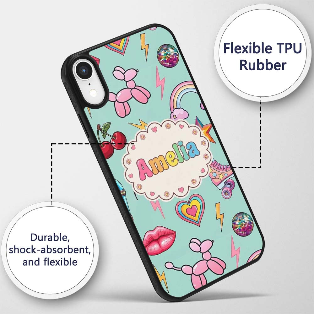 Gummy Bear Rainbow Roller Skate Mint Background Custom Name Protective Phone Case Mobile Cover Durable Everyday Smartphone Shock Resistant