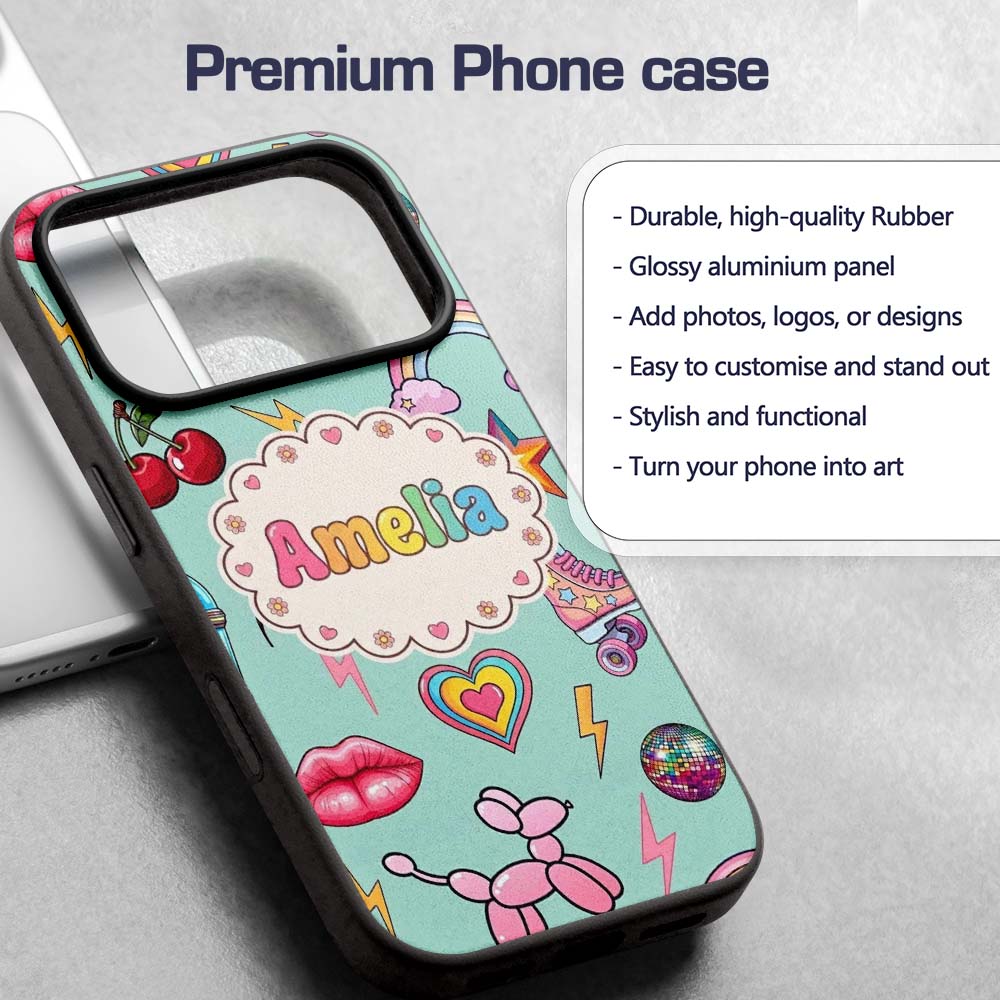 Gummy Bear Rainbow Roller Skate Mint Background Custom Name Protective Phone Case Mobile Cover Durable Everyday Smartphone Shock Resistant
