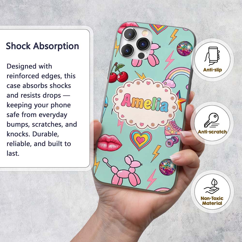 Gummy Bear Rainbow Roller Skate Mint Background Custom Name Protective Phone Case Mobile Cover Durable Everyday Smartphone Shock Resistant